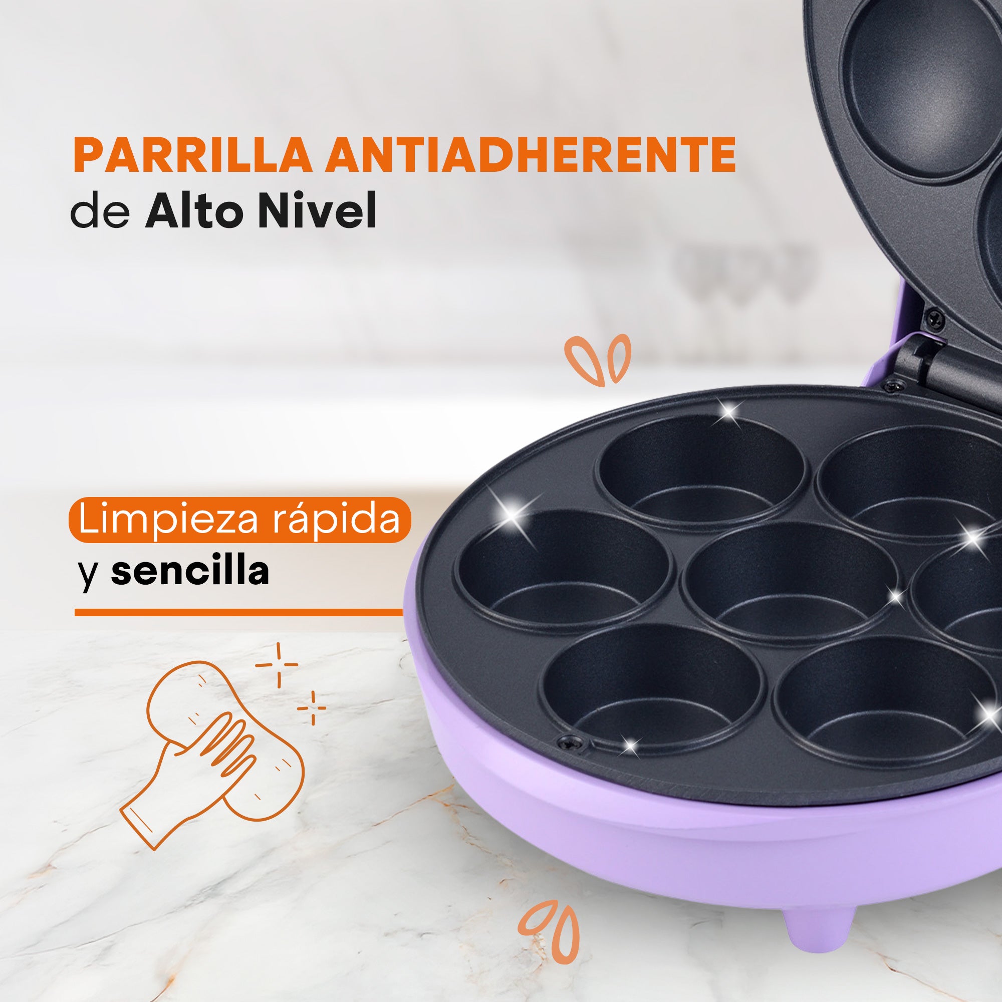 Máquina de Cupcakes SWEET+ | 7 Mini Cupcakes de 5.7cm | Tecnología FLASH-COOK | Calentamiento Rápido y Uniforme | Antiadherente | Luces Indicadoras | Diseño Compacto | Hukën x MasterChef