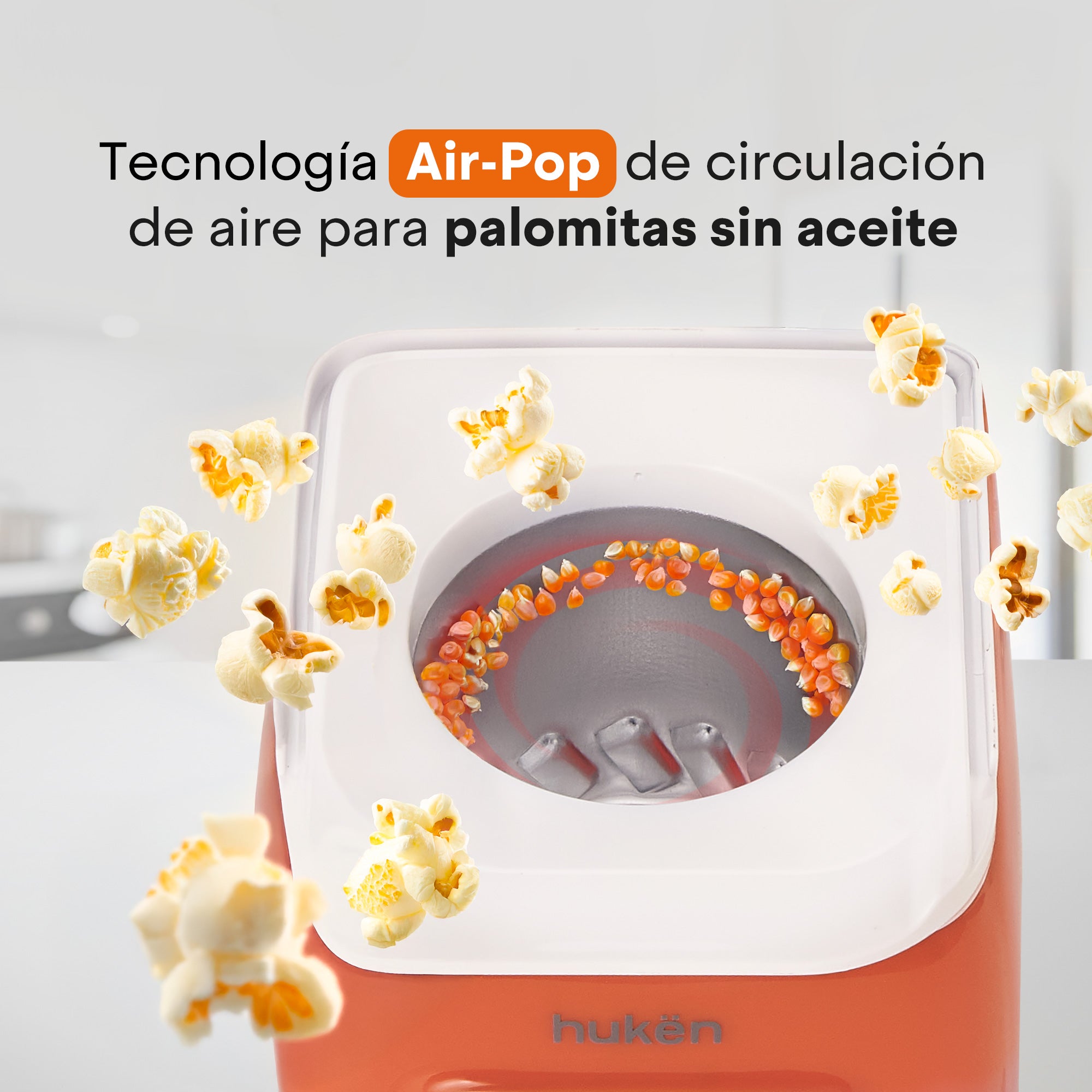 Máquina de Palomitas AirPop Retro 80g | Edición Especial Naranja | Tecnología de Aire Caliente | Calentamiento FLASH | Switch de Encendido | Protección Contra Sobrecalentamiento | Hukën x MasterChef