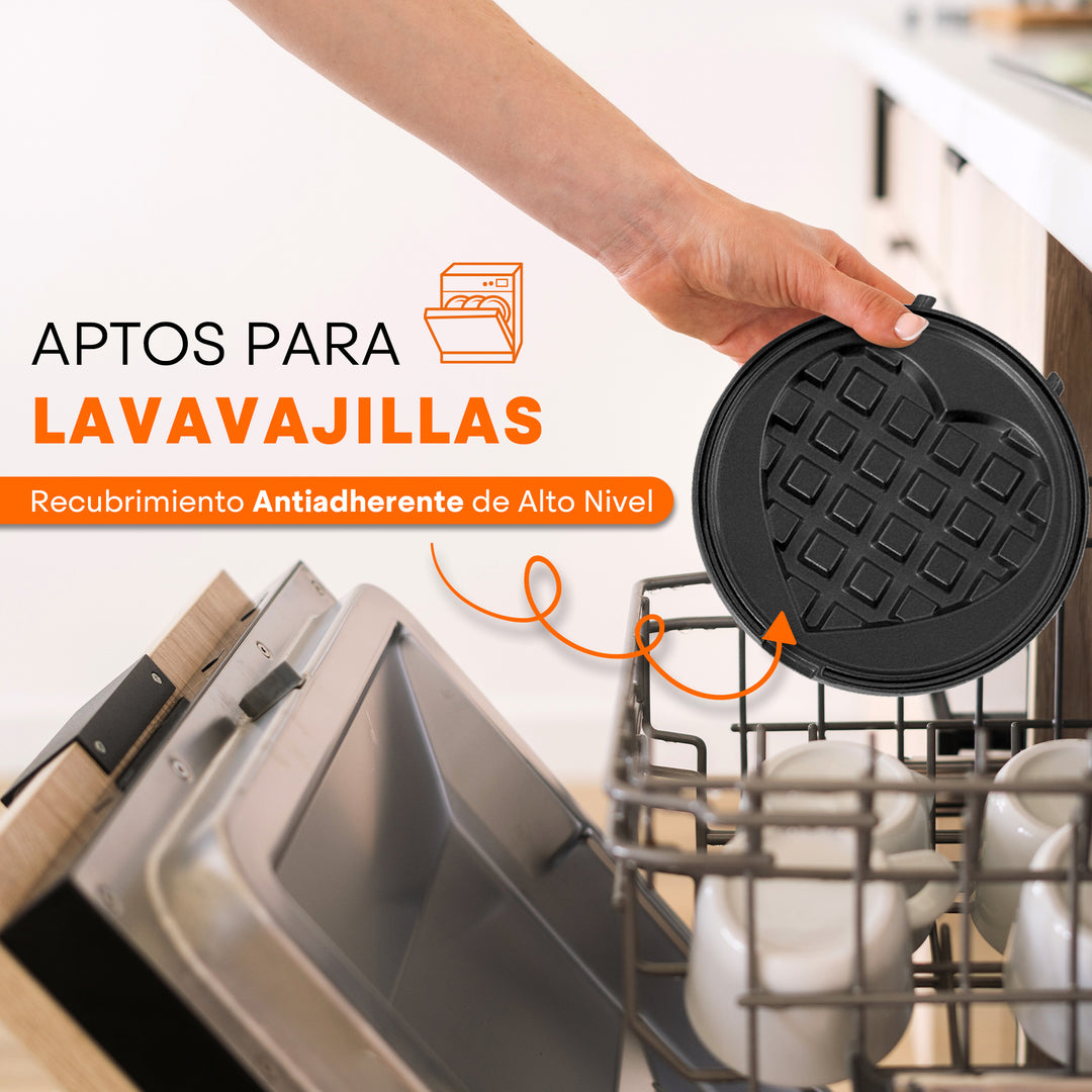 Set Mini Wafflera MultiMaker | 7 Platos Intercambiables | FLASH-COOK | Antiadherente | Luz Indicadora | Lavavajillas Seguro | Estuche Incluido | Hukën x MasterChef