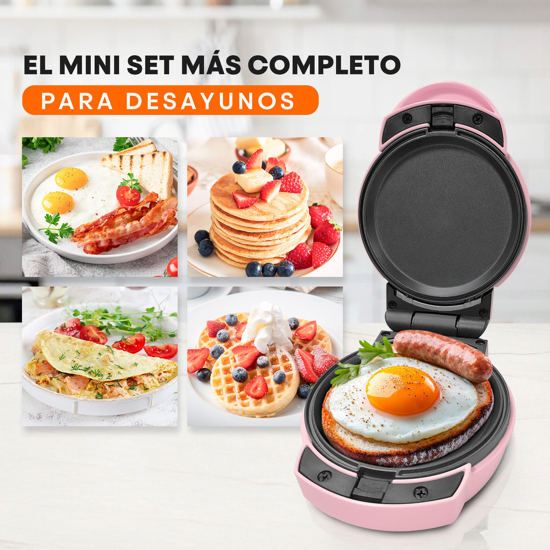 Set Mini Wafflera MultiMaker | 7 Platos Intercambiables | FLASH-COOK | Antiadherente | Luz Indicadora | Lavavajillas Seguro | Estuche Incluido | Hukën x MasterChef