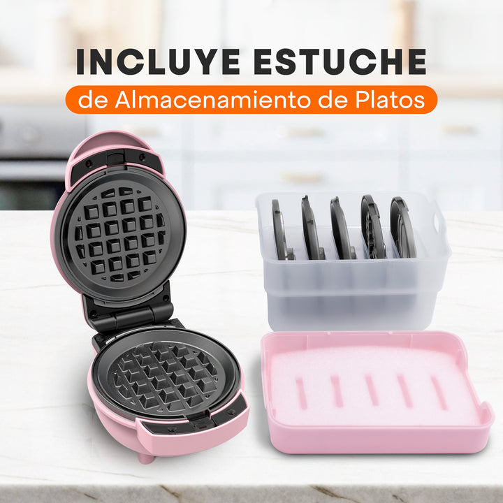 Set Mini Wafflera MultiMaker | 7 Platos Intercambiables | FLASH-COOK | Antiadherente | Luz Indicadora | Lavavajillas Seguro | Estuche Incluido | Hukën x MasterChef