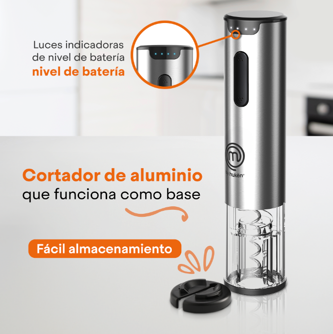 Descorchador Eléctrico Power View Recargable de Acero | Hukën x MasterChef