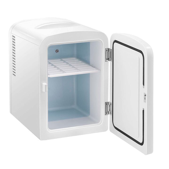 Mini Refrigerador Blanco FRESHLUX 4L | Skincare, Snacks o 6 Latas | Enfría y Calienta | Portátil y Compacto | Repisa Extraíble | Enchufes para Casa y Auto | Hukën