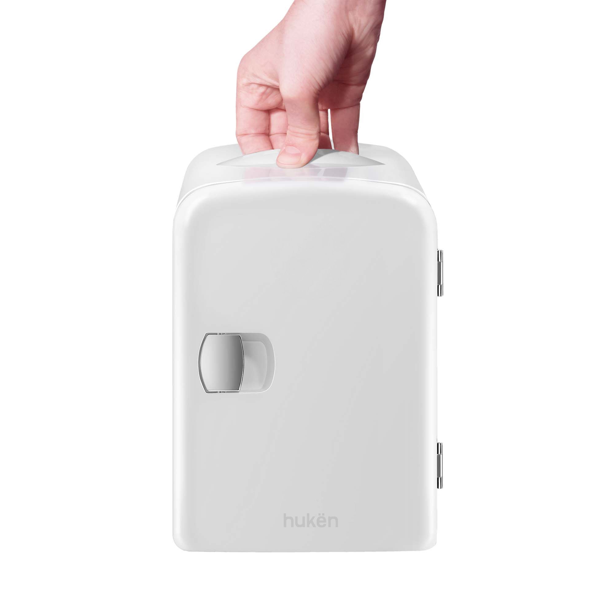 Mini Refrigerador Blanco FRESHLUX 4L | Skincare, Snacks o 6 Latas | Enfría y Calienta | Portátil y Compacto | Repisa Extraíble | Enchufes para Casa y Auto | Hukën