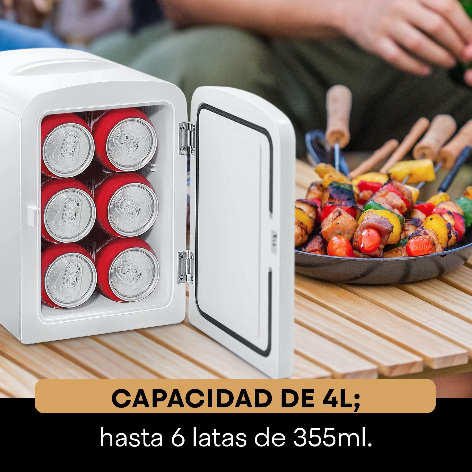 Mini Refrigerador Blanco FRESHLUX 4L | Skincare, Snacks o 6 Latas | Enfría y Calienta | Portátil y Compacto | Repisa Extraíble | Enchufes para Casa y Auto | Hukën