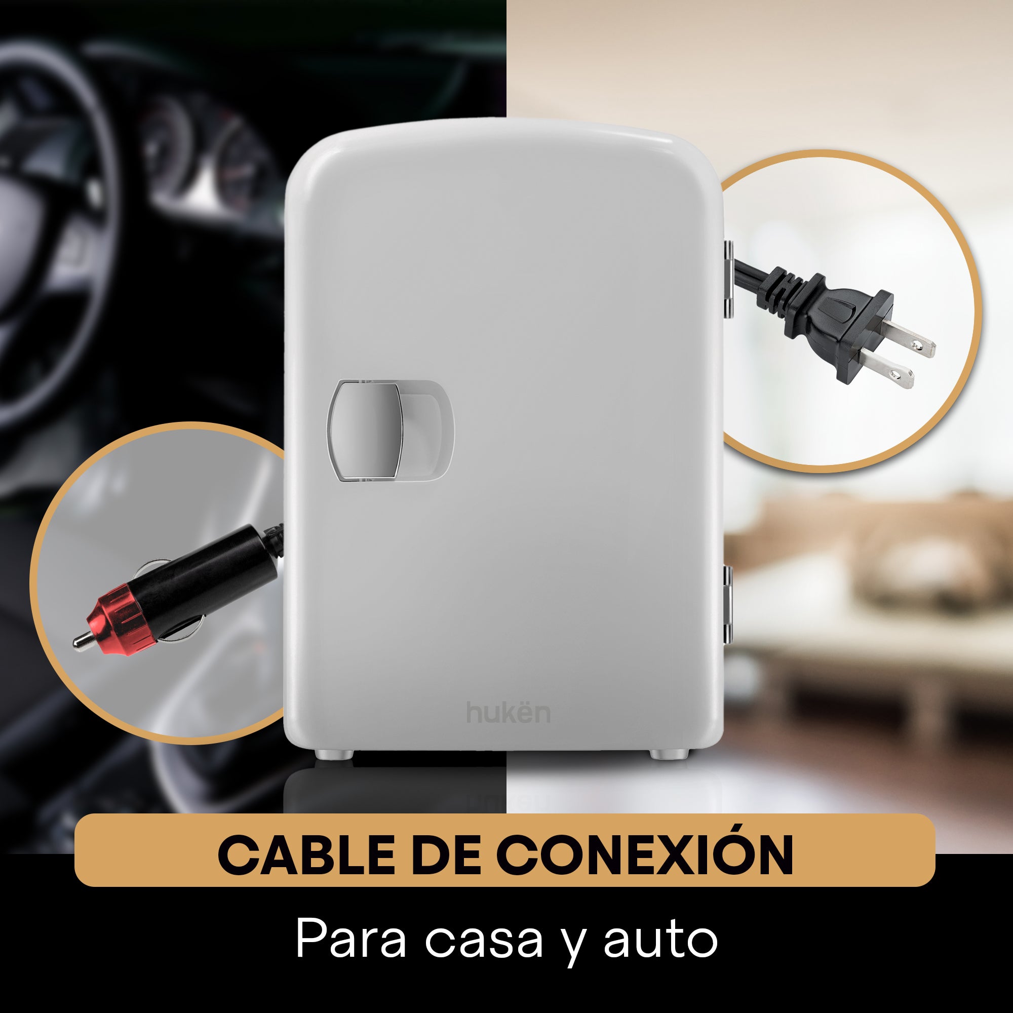 Mini Refrigerador Blanco FRESHLUX 4L | Skincare, Snacks o 6 Latas | Enfría y Calienta | Portátil y Compacto | Repisa Extraíble | Enchufes para Casa y Auto | Hukën