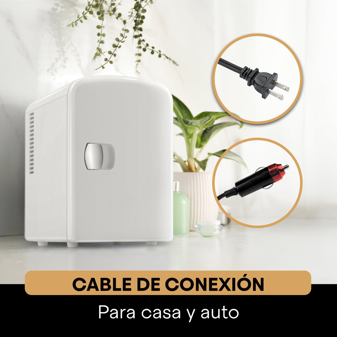 Mini Refrigerador Blanco FRESHLUX 4L | Skincare, Snacks o 6 Latas | Enfría y Calienta | Portátil y Compacto | Repisa Extraíble | Enchufes para Casa y Auto | Hukën