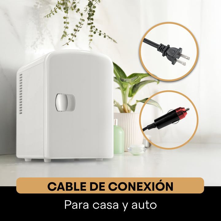 Mini Refrigerador Blanco FRESHLUX 4L | Skincare, Snacks o 6 Latas | Enfría y Calienta | Portátil y Compacto | Repisa Extraíble | Enchufes para Casa y Auto | Hukën