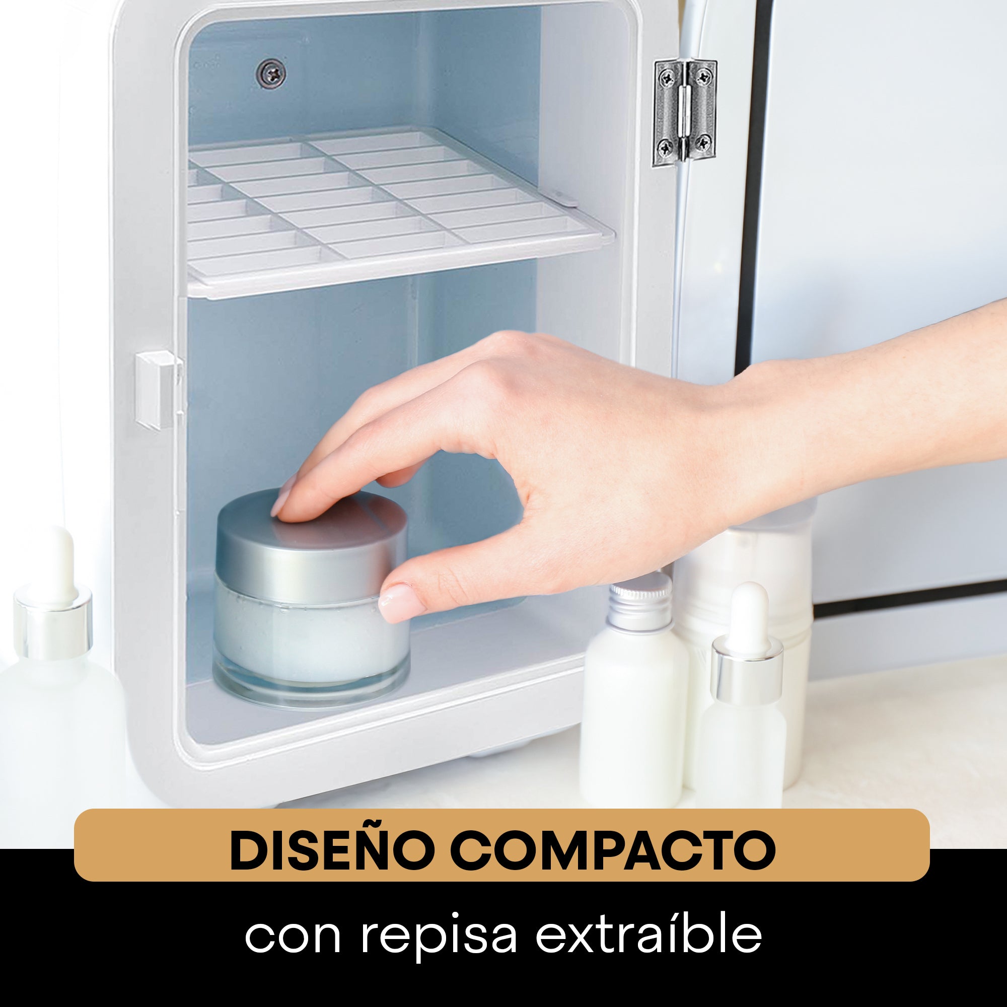 Mini Refrigerador Blanco FRESHLUX 4L | Skincare, Snacks o 6 Latas | Enfría y Calienta | Portátil y Compacto | Repisa Extraíble | Enchufes para Casa y Auto | Hukën