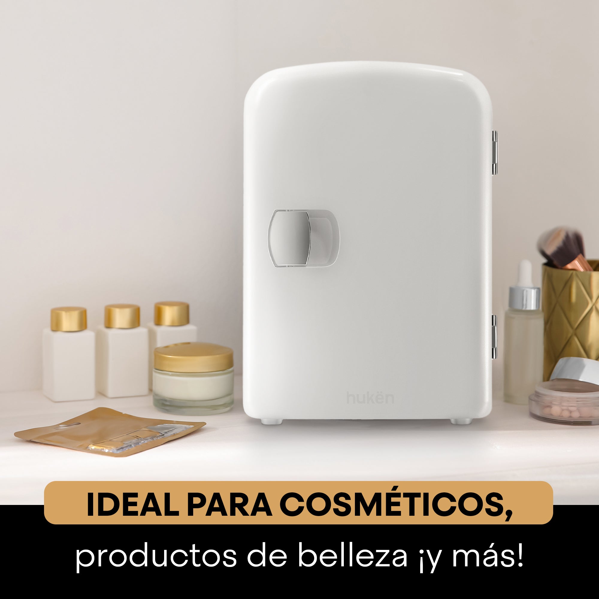 Mini Refrigerador Blanco FRESHLUX 4L | Skincare, Snacks o 6 Latas | Enfría y Calienta | Portátil y Compacto | Repisa Extraíble | Enchufes para Casa y Auto | Hukën