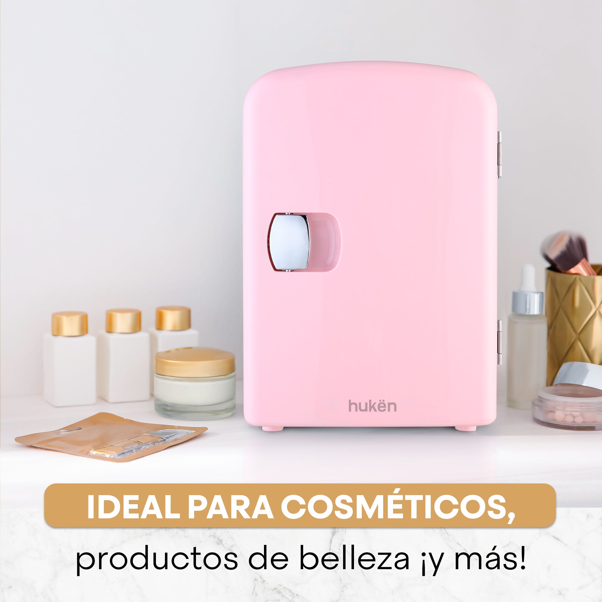 Mini Refrigerador Rosa FRESHLUX 4L | Skincare, Snacks o 6 Latas | Enfría y Calienta | Portátil y Compacto | Repisa Extraíble | Enchufes para Casa y Auto | Hukën