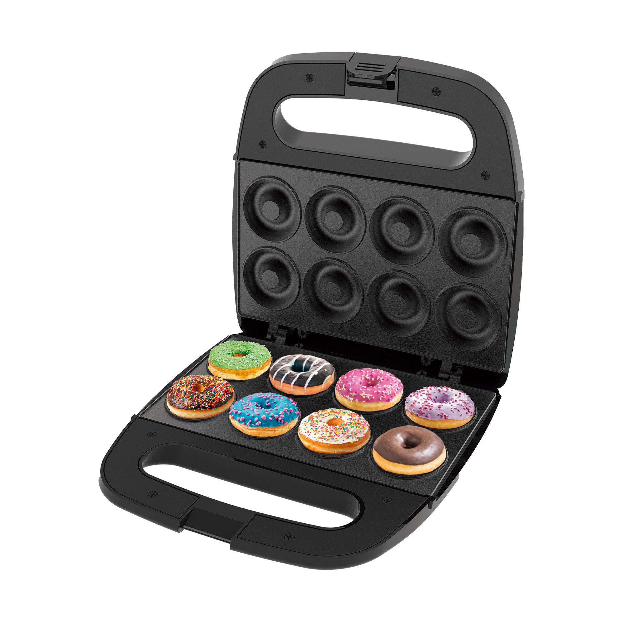 Máquina de Donas HEAT+ | 8 Mini Donas de 5cm | Tecnología FLASH-COOK | Calentamiento Rápido y Uniforme | Antiadherente | Acero Inoxidable | Luces Indicadoras | Diseño Compacto | Hukën x MasterChef
