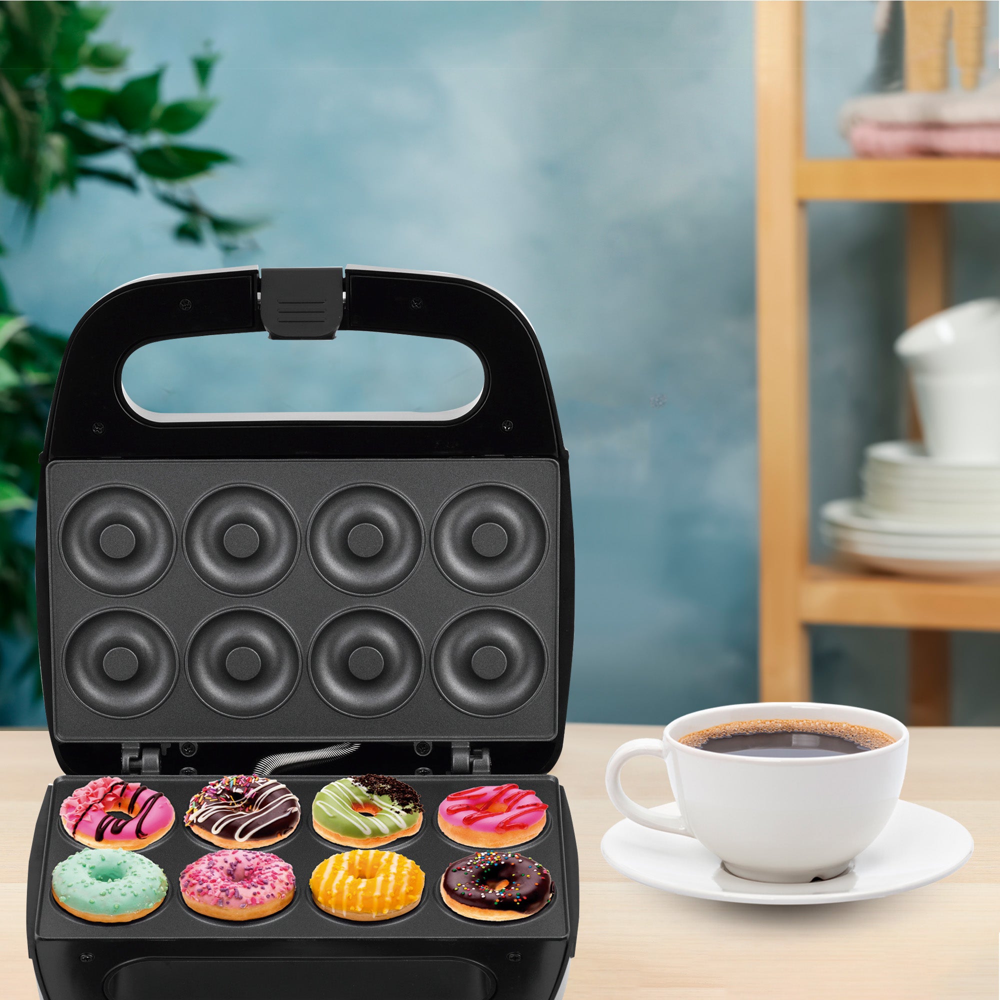 Máquina de Donas HEAT+ | 8 Mini Donas de 5cm | Tecnología FLASH-COOK | Calentamiento Rápido y Uniforme | Antiadherente | Acero Inoxidable | Luces Indicadoras | Diseño Compacto | Hukën x MasterChef