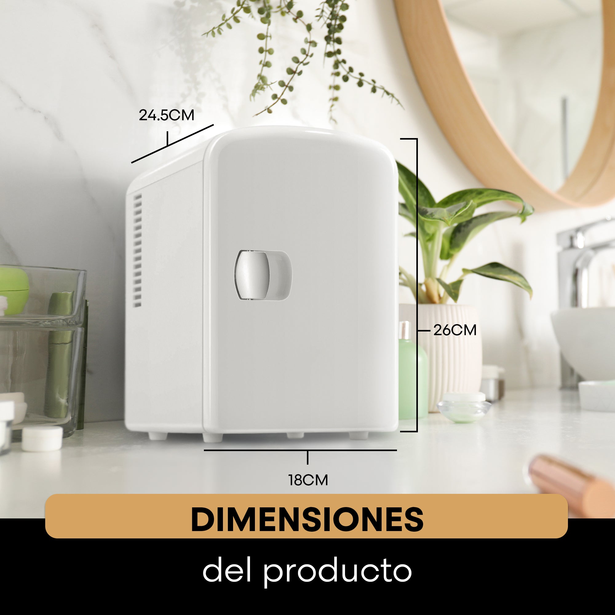 Mini Refrigerador Blanco FRESHLUX 4L | Skincare, Snacks o 6 Latas | Enfría y Calienta | Portátil y Compacto | Repisa Extraíble | Enchufes para Casa y Auto | Hukën