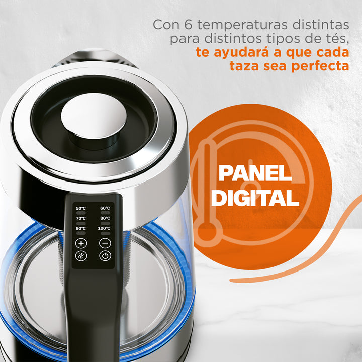 Tetera Eléctrica Heat-Select con LED y Control Digital | 6 Niveles de Temperatura | Hukën x MasterChef