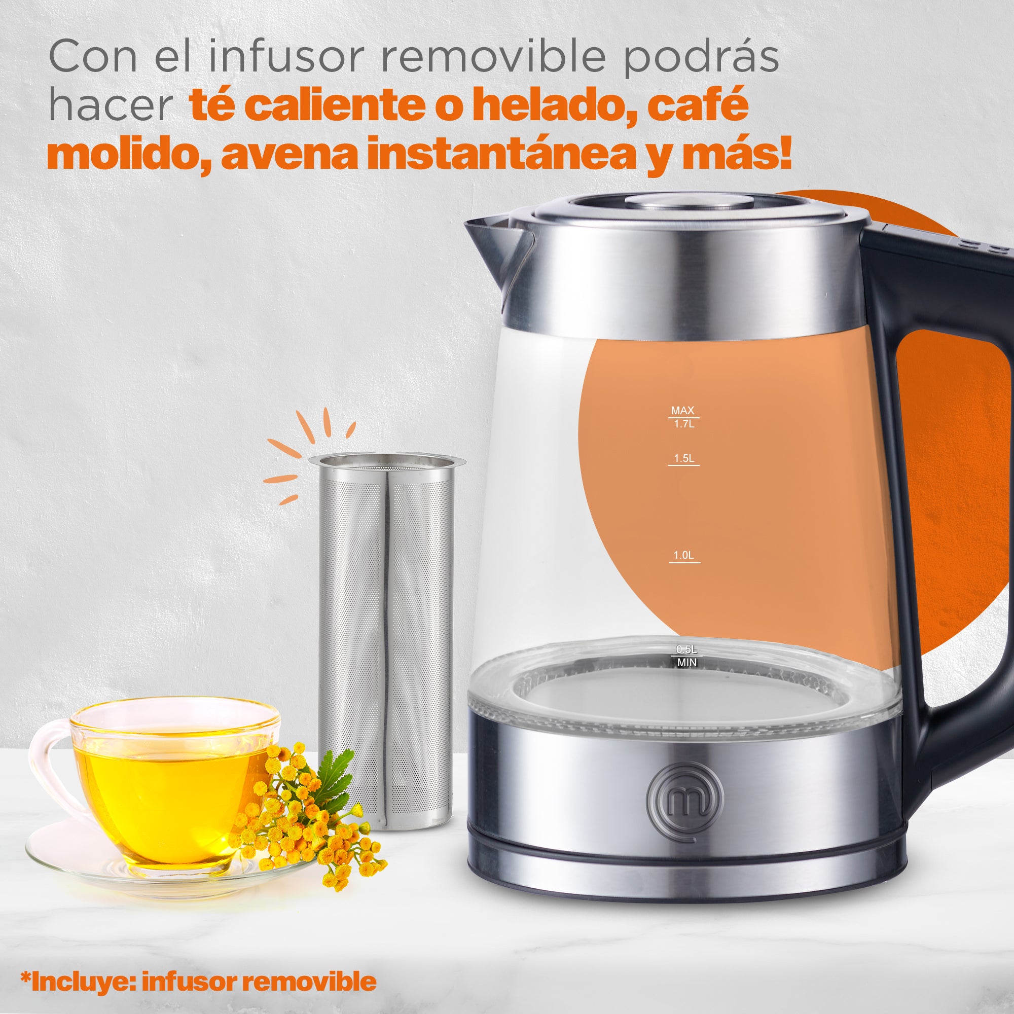 Tetera Eléctrica Heat-Select con LED y Control Digital | 6 Niveles de Temperatura | Hukën x MasterChef