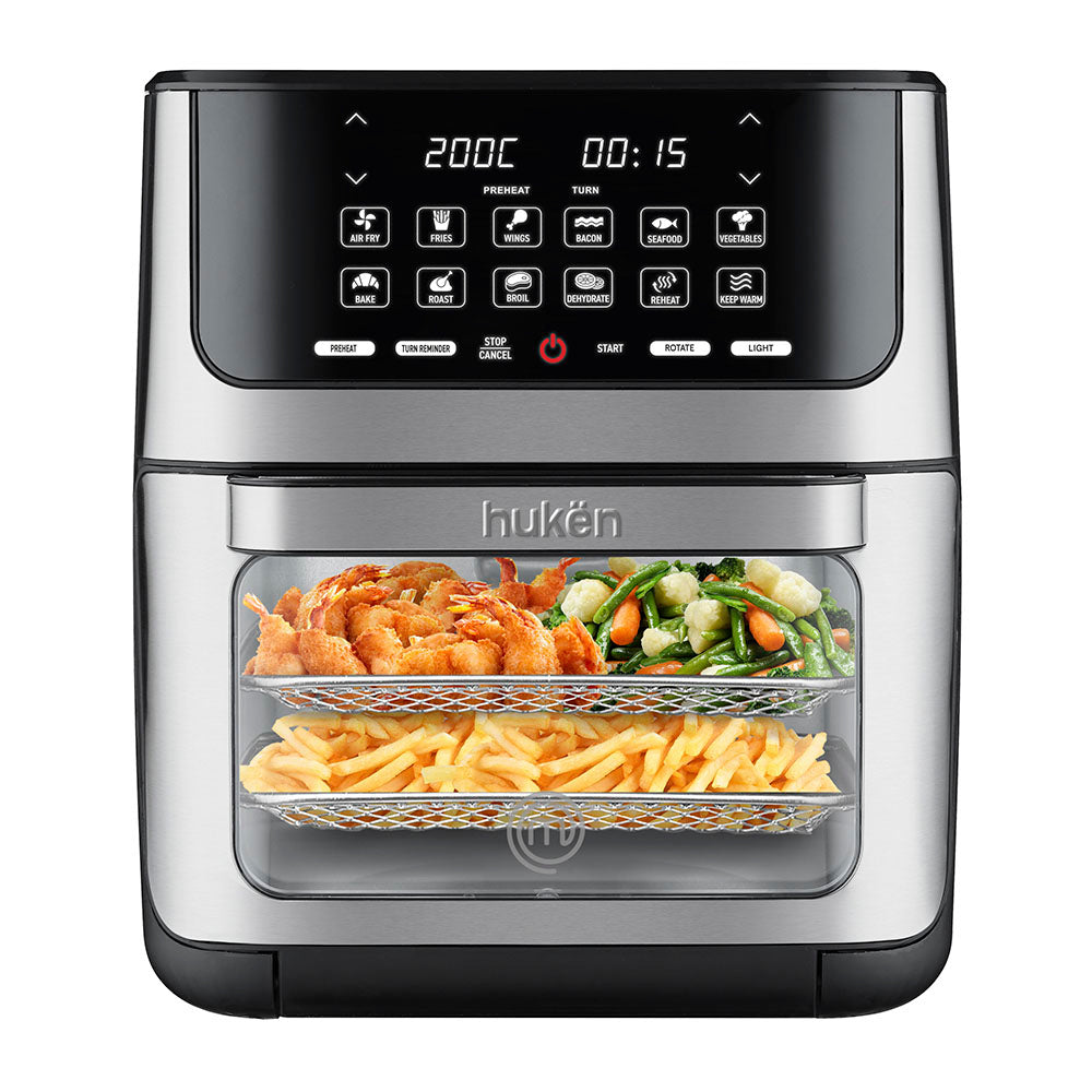 Horno Freidora de Aire Bake N’ Fry 12L con Luz y 12 Funciones | Puerta desmontable | Hukën x MasterChef