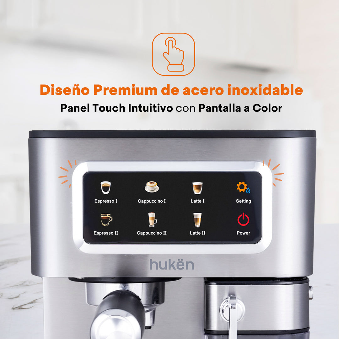 Cafetera Automática Barista+ | 15 Bares | Panel Touch | 1.8L | Máquina de Espresso | Compatible con Café Molido, Pods y Cápsulas