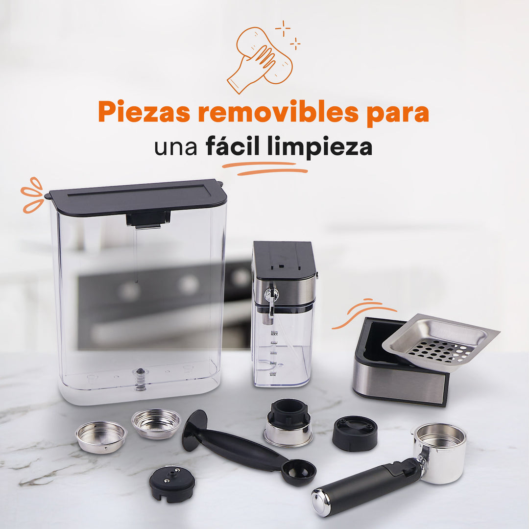 Cafetera Automática Barista+ | 15 Bares | Panel Touch | 1.8L | Máquina de Espresso | Compatible con Café Molido, Pods y Cápsulas