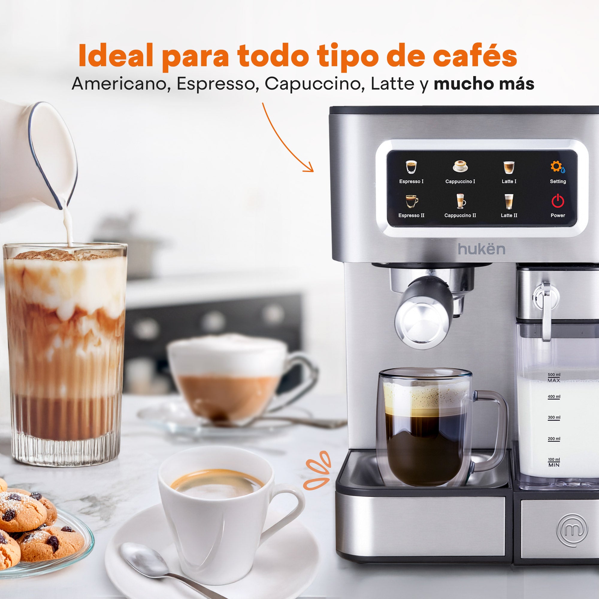 Cafetera Automática Barista+ | 15 Bares | Panel Touch | 1.8L | Máquina de Espresso | Compatible con Café Molido, Pods y Cápsulas