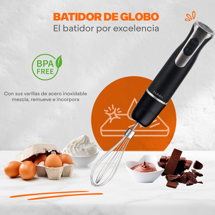 Set De Batidora De Inmersión Blend+ | Accesorios Removibles | Diseño Premium | Negro Matte |  MasterChef® by Hukën®