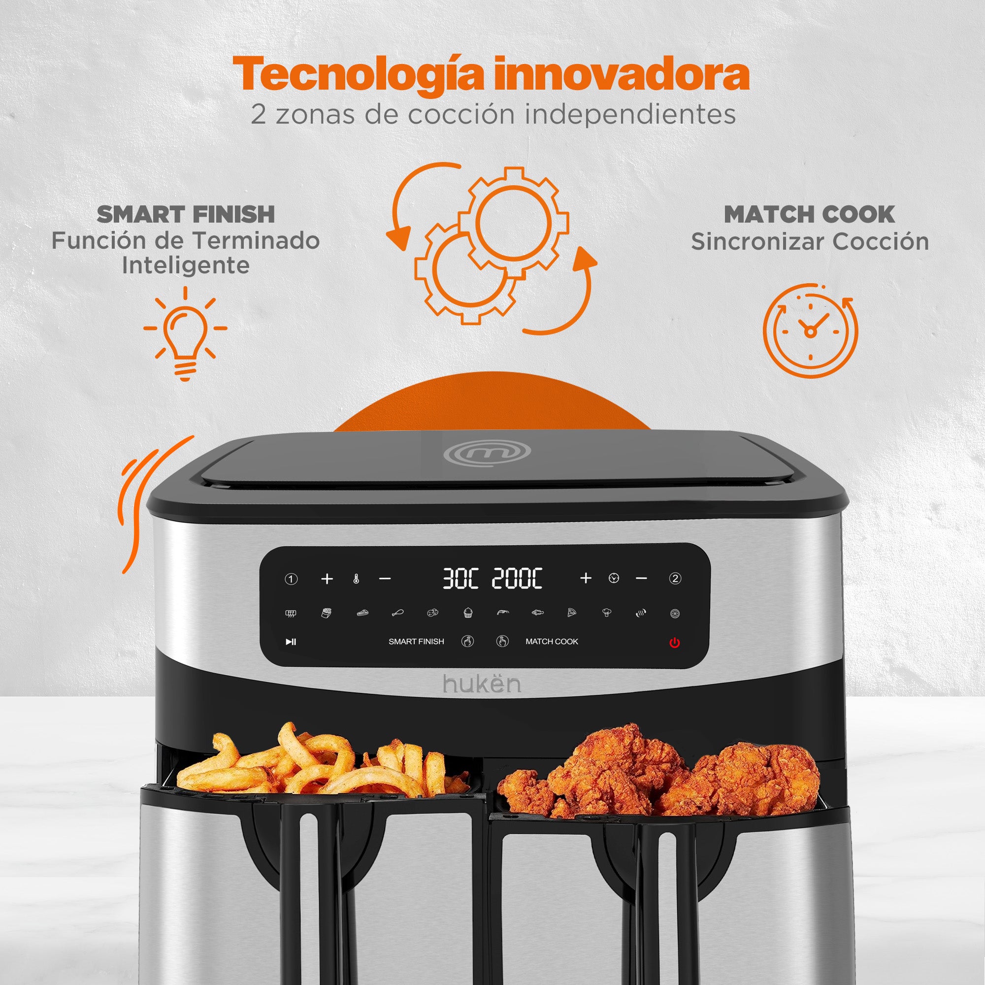 Dual Cook+ Multifunctional Air Fryer | 2-in-1 | Air Fryer | 9 Liters | Dual-Fry | Touch | Stainless Steel | MasterChef® by Hukën®