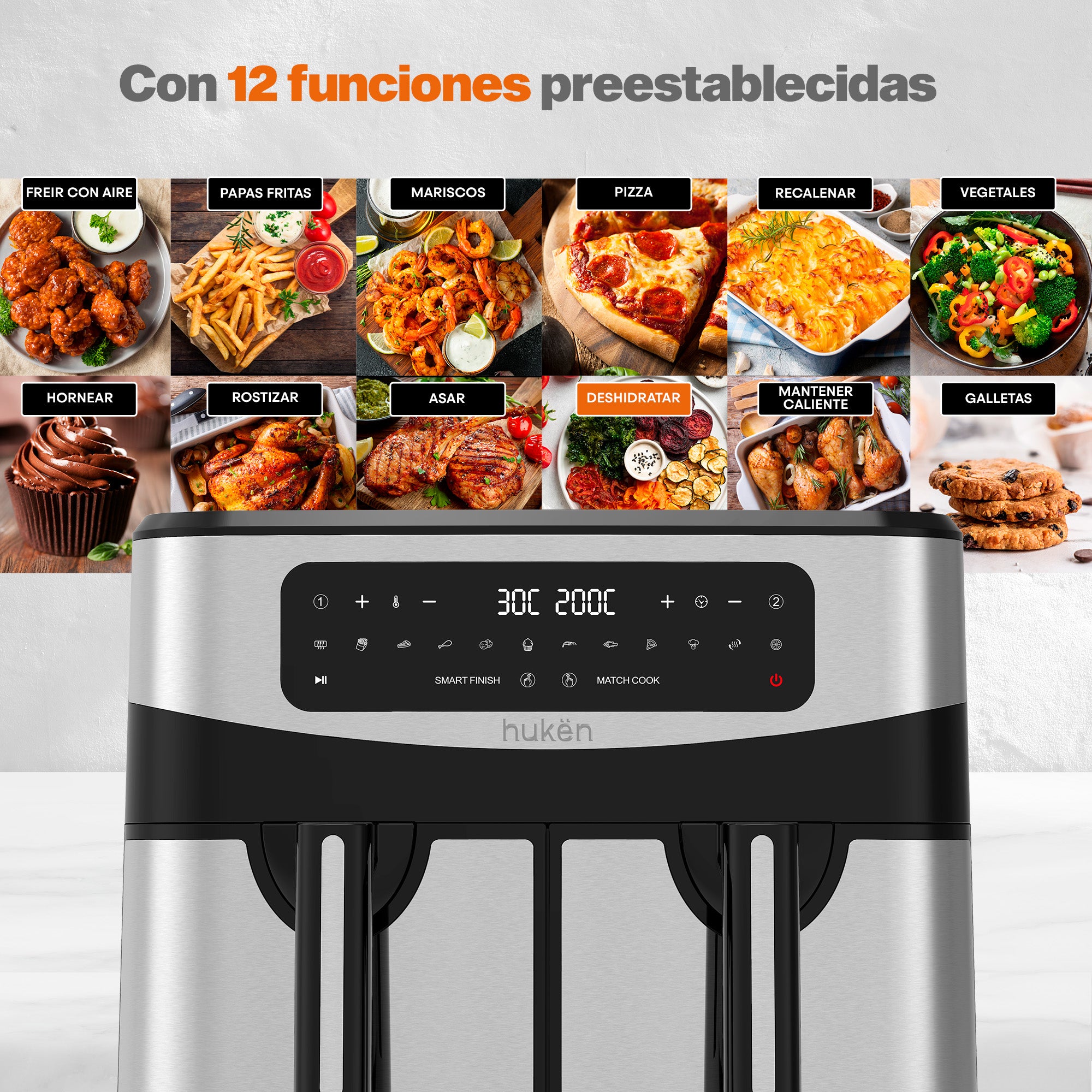 Dual Cook+ Multifunctional Air Fryer | 2-in-1 | Air Fryer | 9 Liters | Dual-Fry | Touch | Stainless Steel | MasterChef® by Hukën®