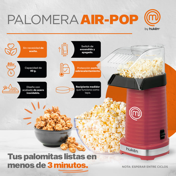 Maquina De Palomitas| Air-Pop Max | 80gr. | Palomera Sin Aceite | Rojo