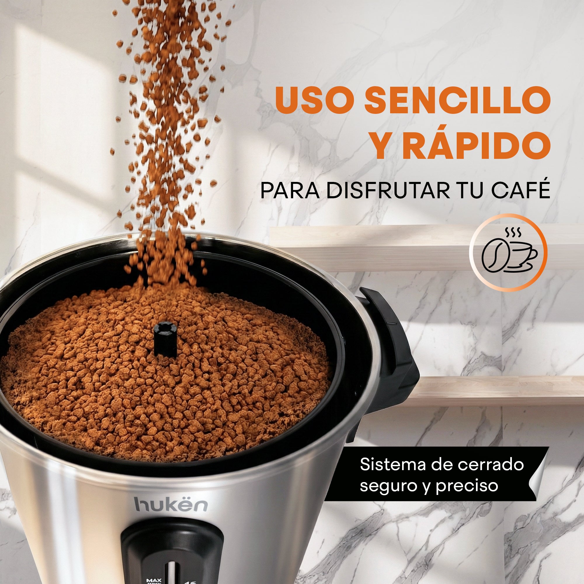 Cafetera de Urna Bold-Brew XL 45 Tazas con Filtro Permanente | Cuerpo Acero Inox | Asas Frías al Tacto | Hukën x MasterChef