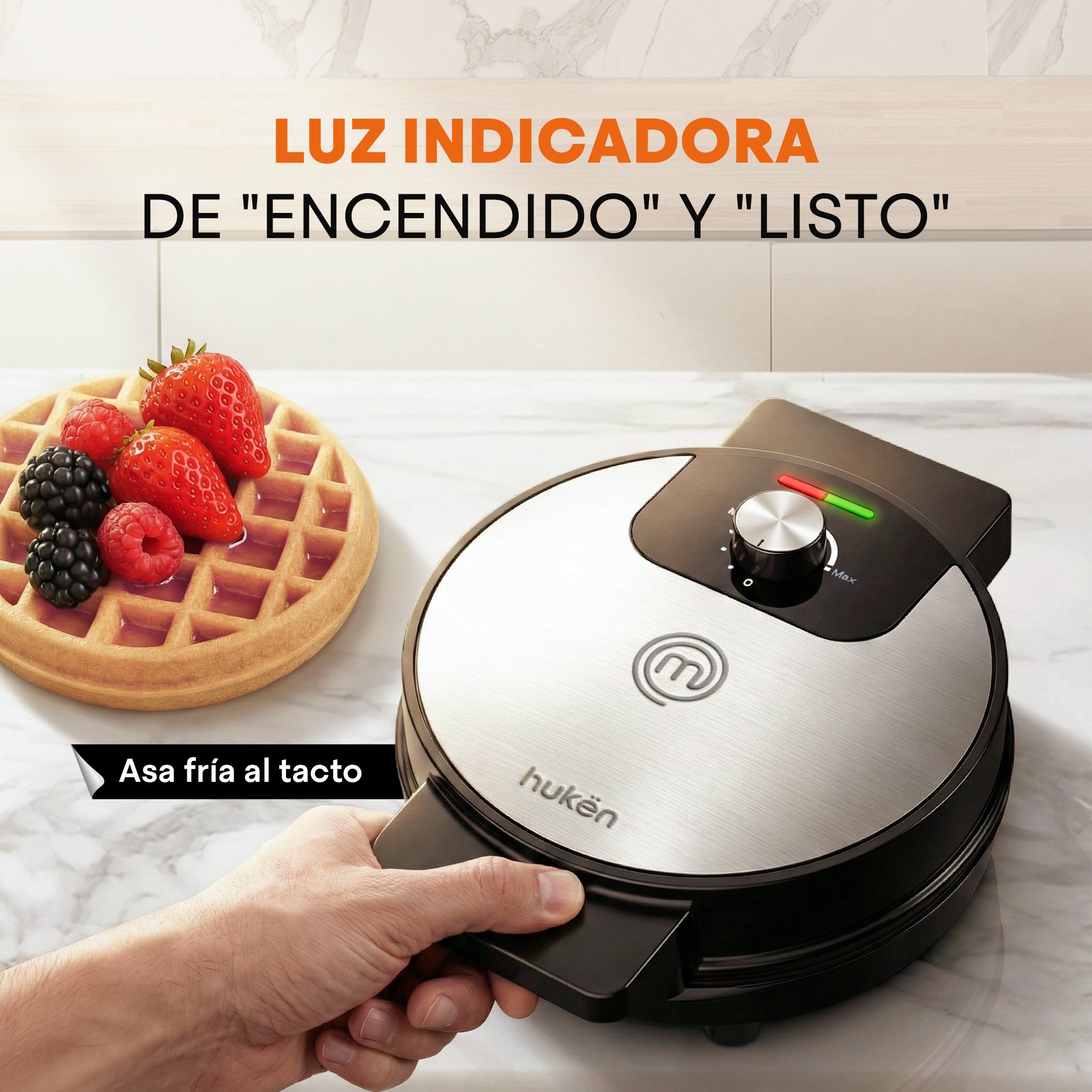 Wafflera Belga Redonda Flash Cook+ de Acero | Hukën x MasterChef