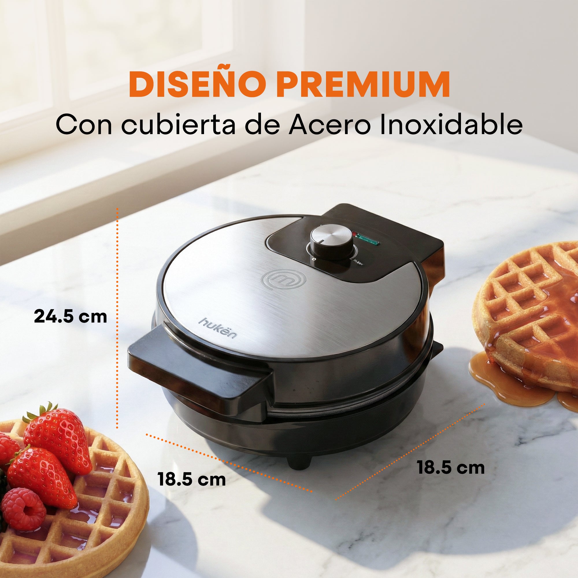 Wafflera Belga Redonda Flash Cook+ de Acero | Hukën x MasterChef