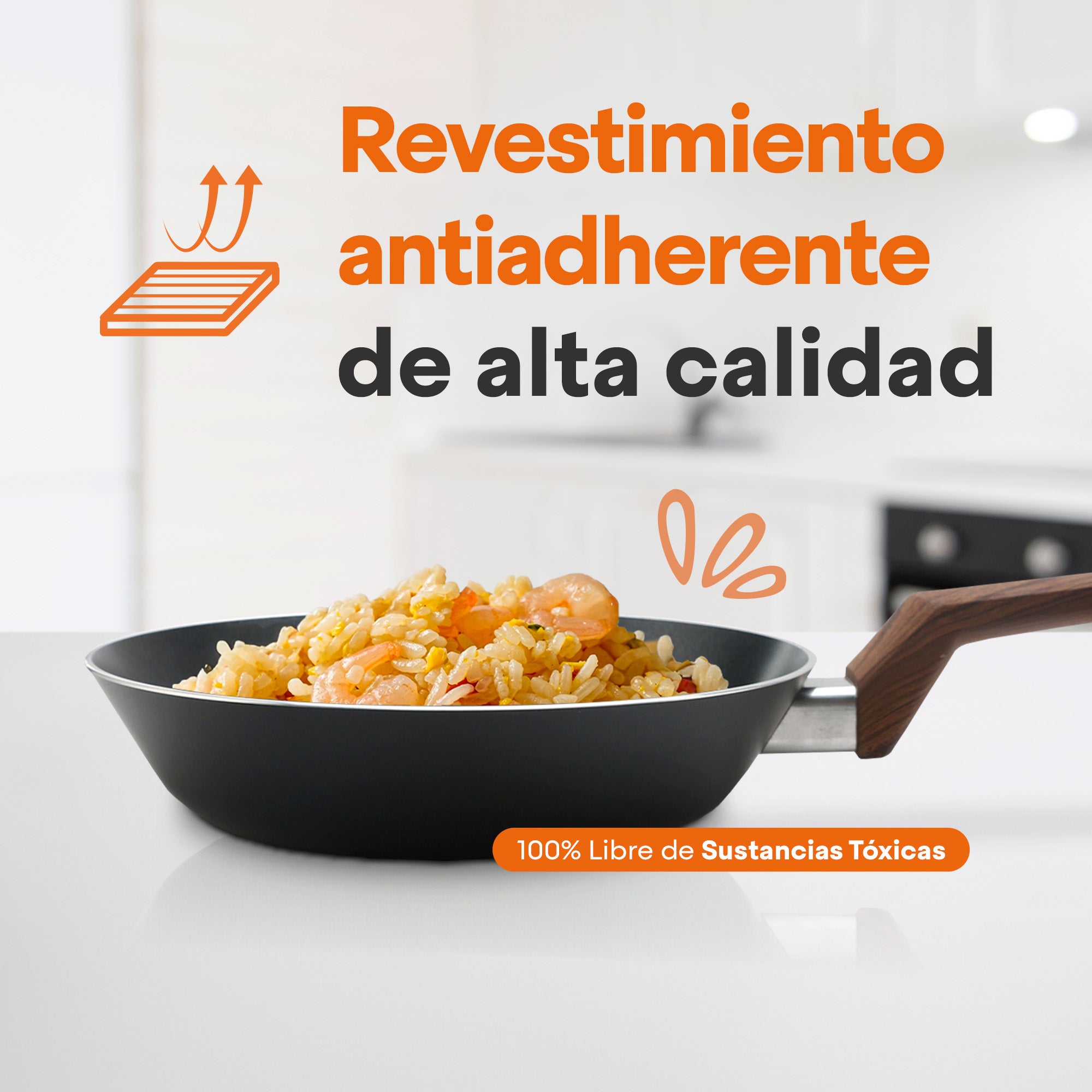 Set de Sartenes Wood Pro (20cm, 24cm, 28cm) | Antiadherente | Mango Suave y Frío al Tacto | Calentamiento Rápido | Aluminio Forjado | Libre de PFOA | Hukën x MasterChef