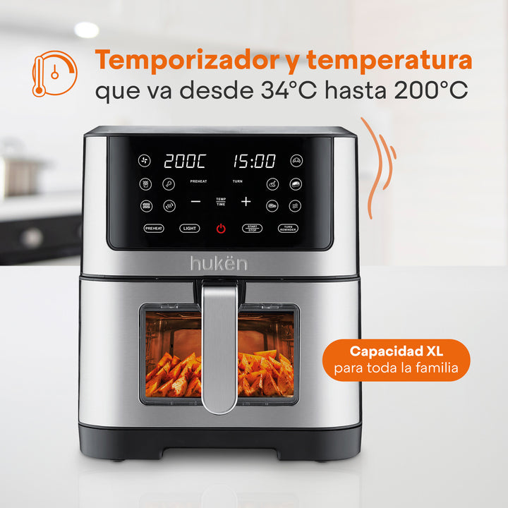 Freidora de Aire Digital, 8 Litros, +10 Funciones, Acabado en Acero Inoxidable