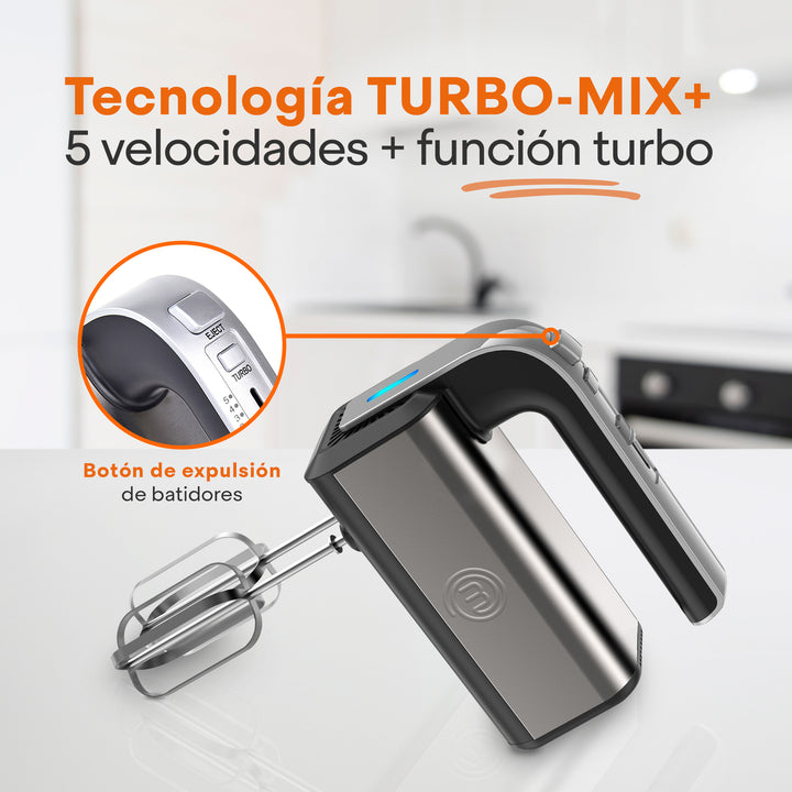 Batidora de mano para repostería, batir y amasar, 5 velocidades, función turbo, acero inoxidable
