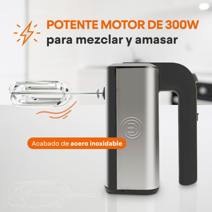 Batidora de mano para repostería, batir y amasar, 5 velocidades, función turbo, acero inoxidable