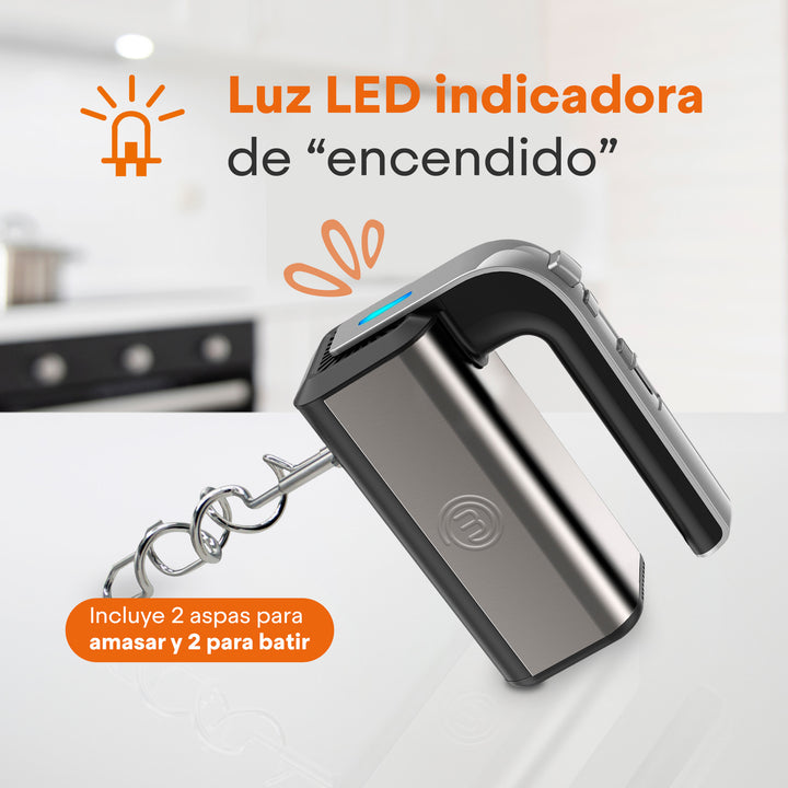 Batidora de mano para repostería, batir y amasar, 5 velocidades, función turbo, acero inoxidable