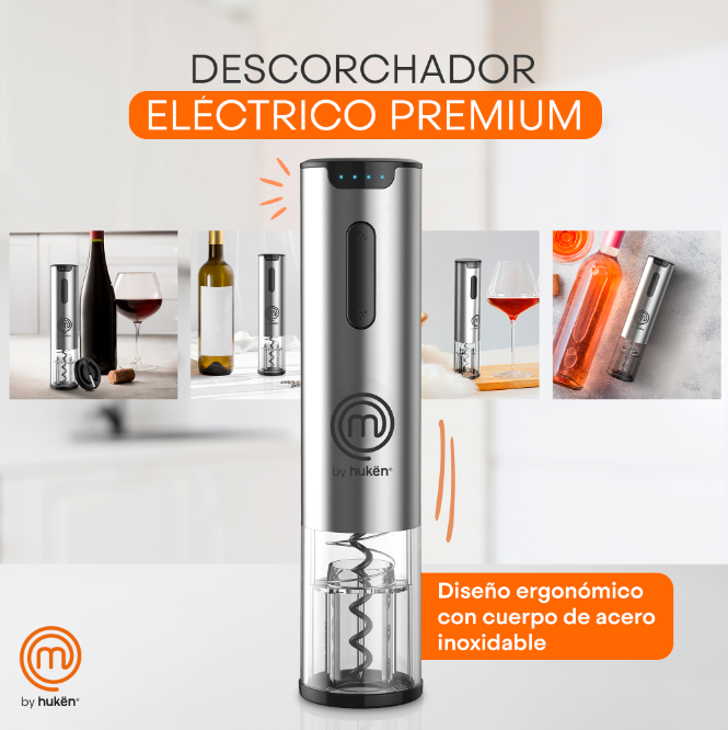 MasterChef® | Descorchador Eléctrico Recargable | Acero Inoxidable | Indicador de batería