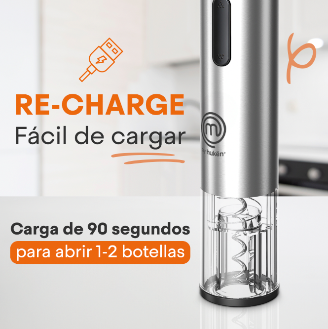 MasterChef® | Descorchador Eléctrico Recargable | Acero Inoxidable | Indicador de batería