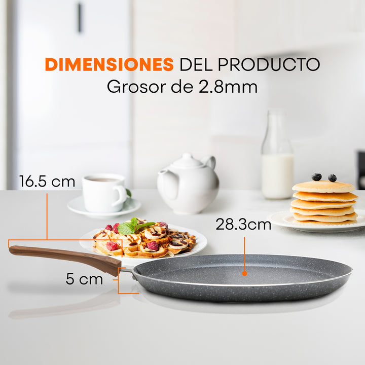 Crepera Granite+ Antiadherente 28cm | Mango Suave y Frío al Tacto | Calentamiento Rápido | Compatible con Inducción | Aluminio Forjado | Libre de PFOA | Hukën x MasterChef