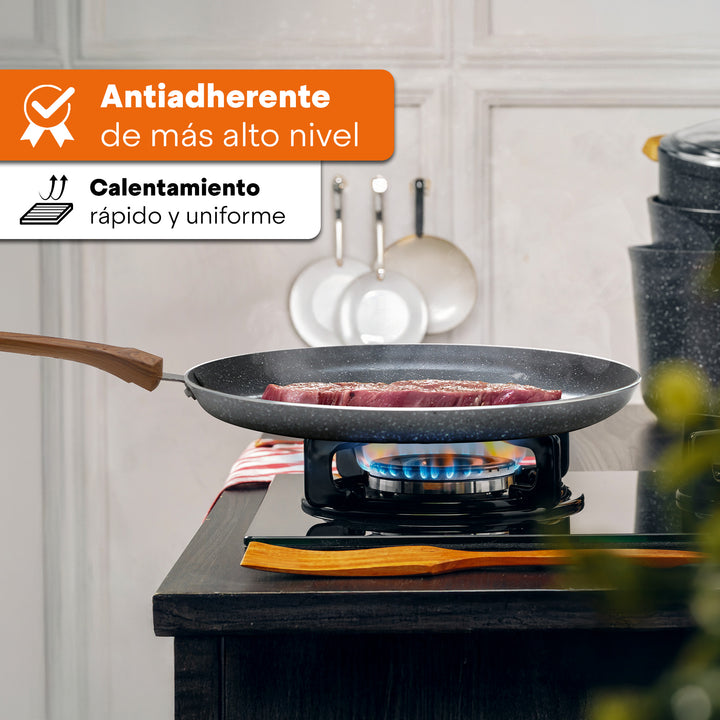Crepera Granite+ Antiadherente 28cm | Mango Suave y Frío al Tacto | Calentamiento Rápido | Compatible con Inducción | Aluminio Forjado | Libre de PFOA | Hukën x MasterChef