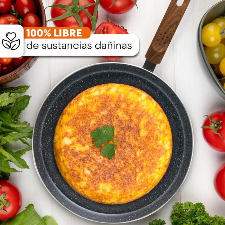 Crepera Granite+ Antiadherente 28cm | Mango Suave y Frío al Tacto | Calentamiento Rápido | Compatible con Inducción | Aluminio Forjado | Libre de PFOA | Hukën x MasterChef