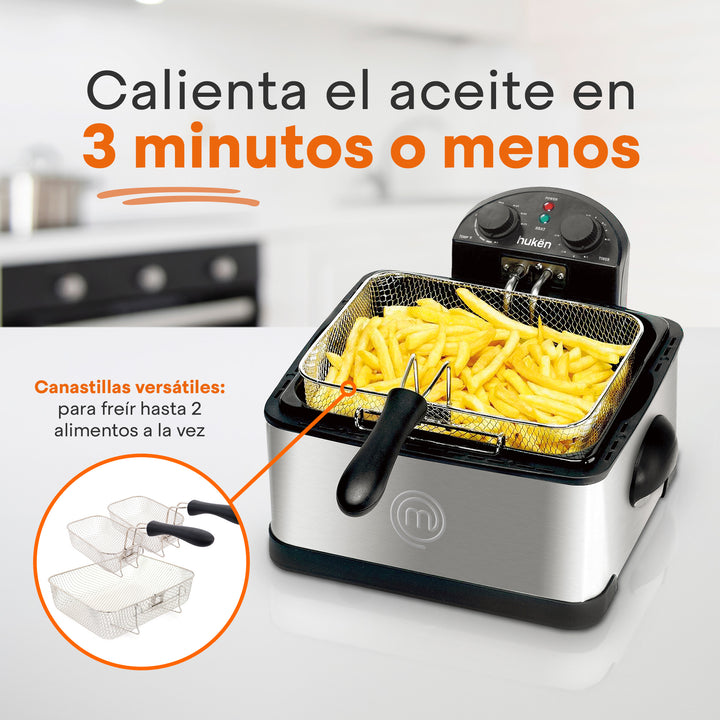 Freidora de Aceite, Triple Canasta, 4 Litros, Acero Inoxidable