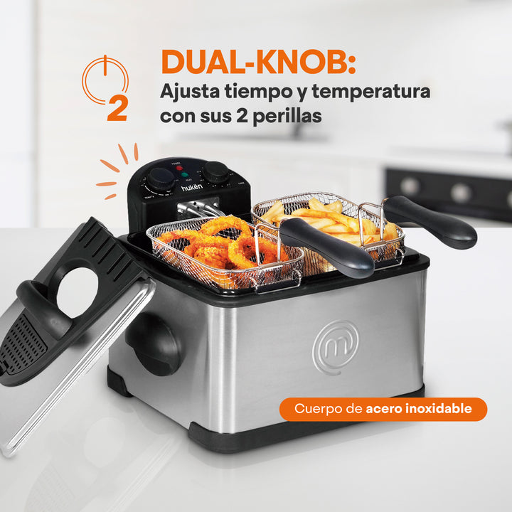 Freidora de Aceite, Triple Canasta, 4 Litros, Acero Inoxidable
