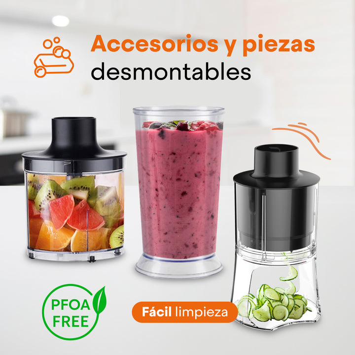Set De Licuadora De Inmersión Blend+, Accesorios Removibles, Diseño Premium, Negro Matte