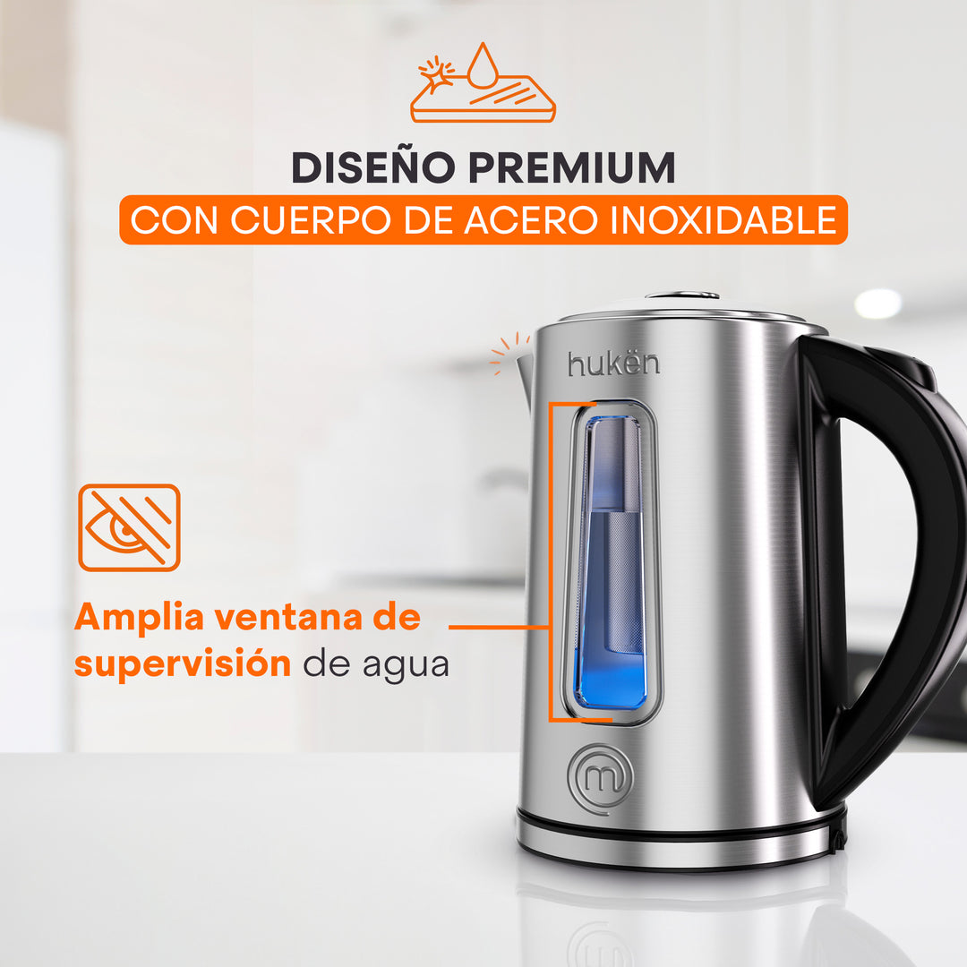 Tetera Eléctrica Steel-Fuse con Infusor | Hervidor de Agua | 1.7 Litros | Acero Inoxidable con Ventana