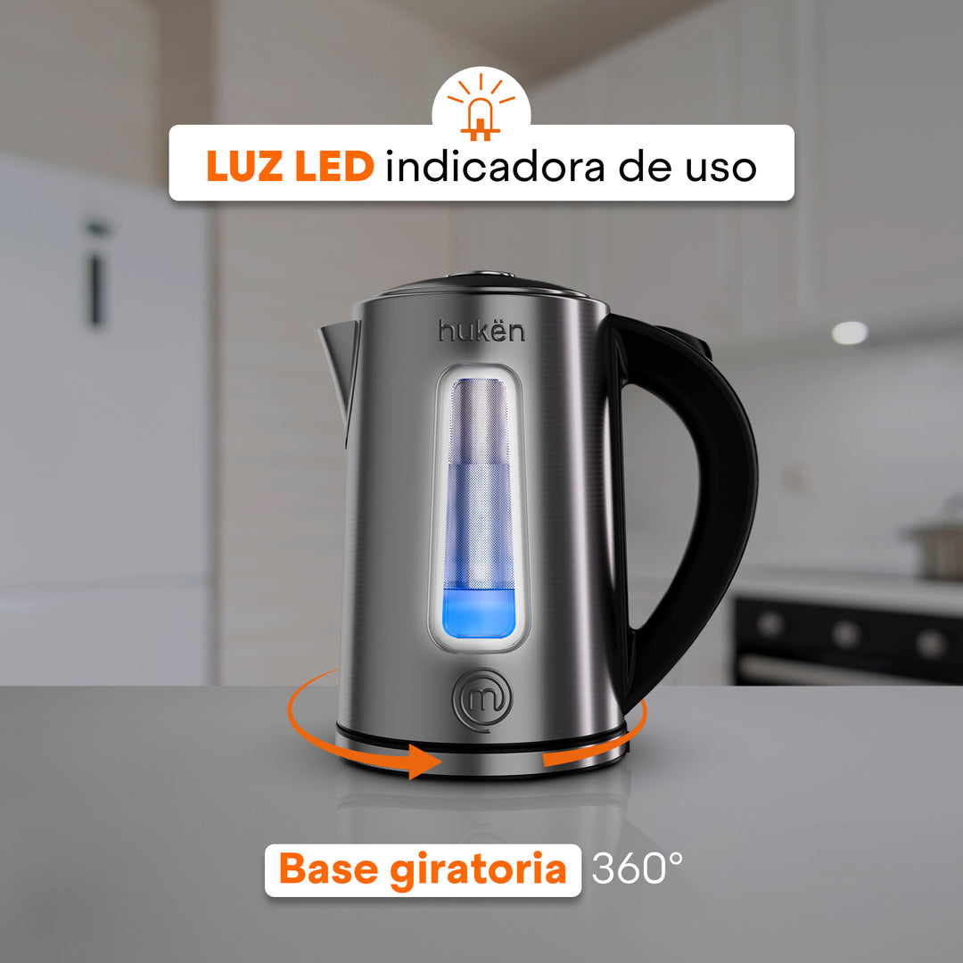 Tetera Eléctrica Steel-Fuse con Infusor | Hervidor de Agua | 1.7 Litros | Acero Inoxidable con Ventana