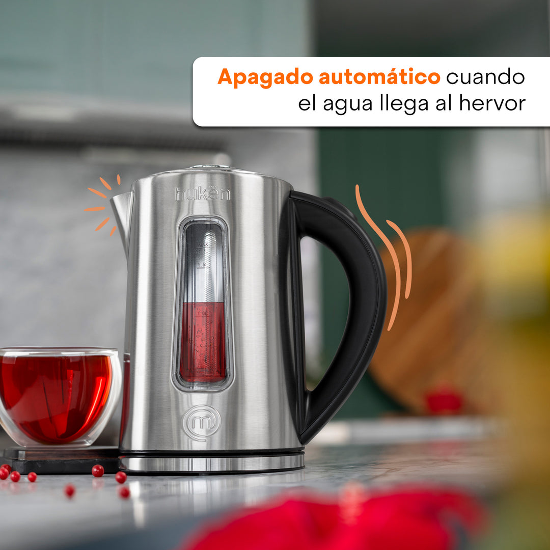 Tetera Eléctrica Steel-Fuse con Infusor | Hervidor de Agua | 1.7 Litros | Acero Inoxidable con Ventana
