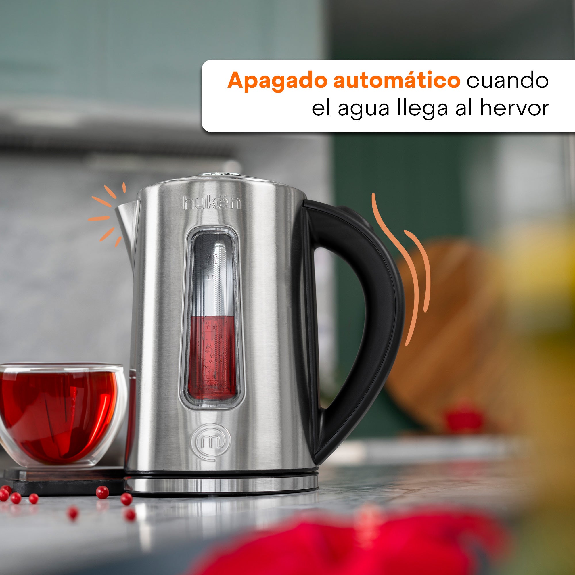 Tetera Eléctrica Steel-Fuse con Infusor | Hervidor de Agua | 1.7 Litros | Acero Inoxidable con Ventana