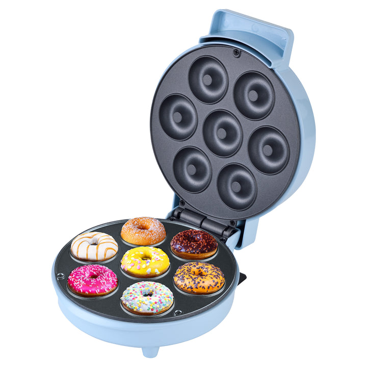Máquina de donas, 7 mini donas, 5.2 cm cada dona, Luz Indicadora, Azul