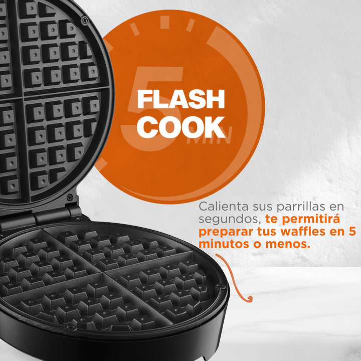 MasterChef® | Wafflera Belga Redonda | 4 Rebanadas | Negra